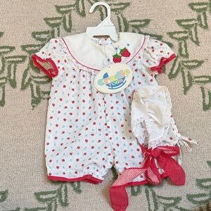 Strawberry Print Bubble with matching Bonnet